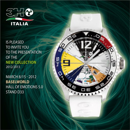 Invitation to the 3H Italia Exhibit, March 8-15, 2012 at Baselworld 2012, Hall 5.0, Booth D-33